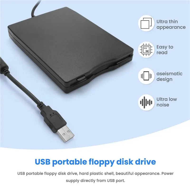 A46U USB Portable Diskette Drive 1.44Mb 3.5 Inch 12 Mbps USB External Portable Floppy Disk Drive Diskette FDD for Laptop