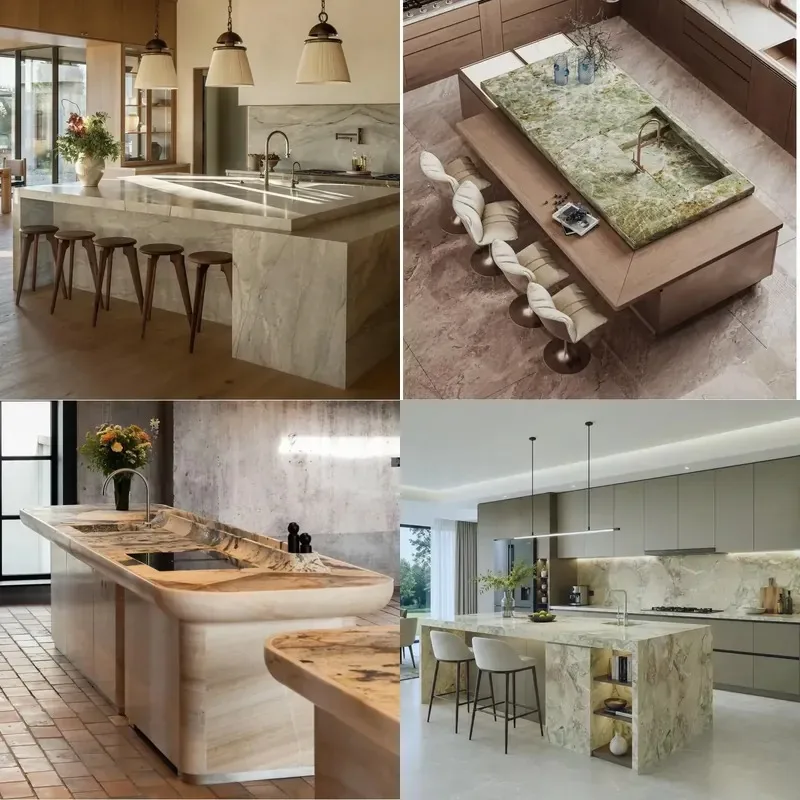 Modern Minimalist Natural Marble Kitchen Island Custom Countertops for Open Kitchen Villas