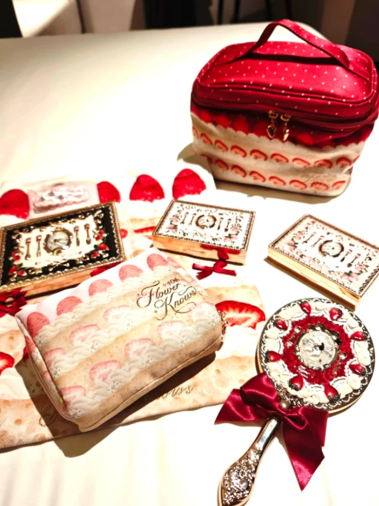 Flower Knows 10th Anniversary Limited Edition Strawberry Cake Design Makeup Bag Portable Foldable Cosmetic Pouch Storage Tool
