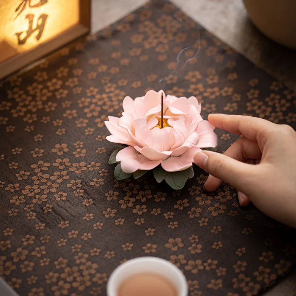Ceramic Hand-pinched Peony Flower Incense Insert Home Line Incense Seat Tea Room Decorative Line Incenses Insert Incense Burner