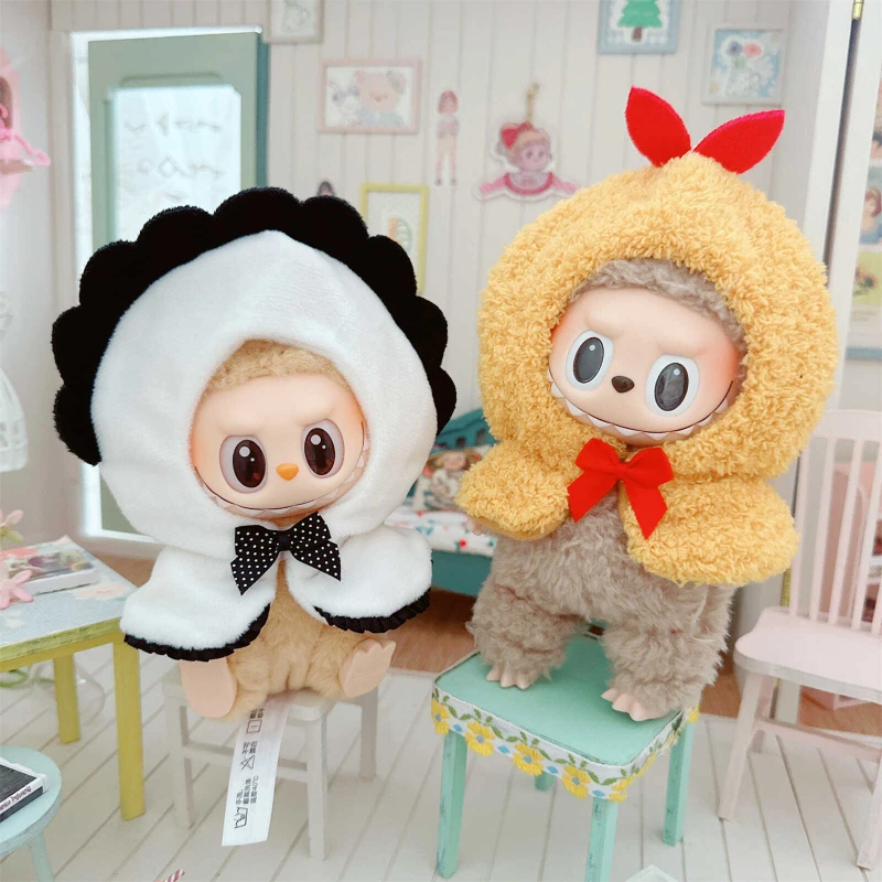 17cm Plush Doll's Clothes The Monster Labubu Outfit Accessories Clothing DIY Kids Gift Fried Shrimp Oysters Shawl Cloak YE04A