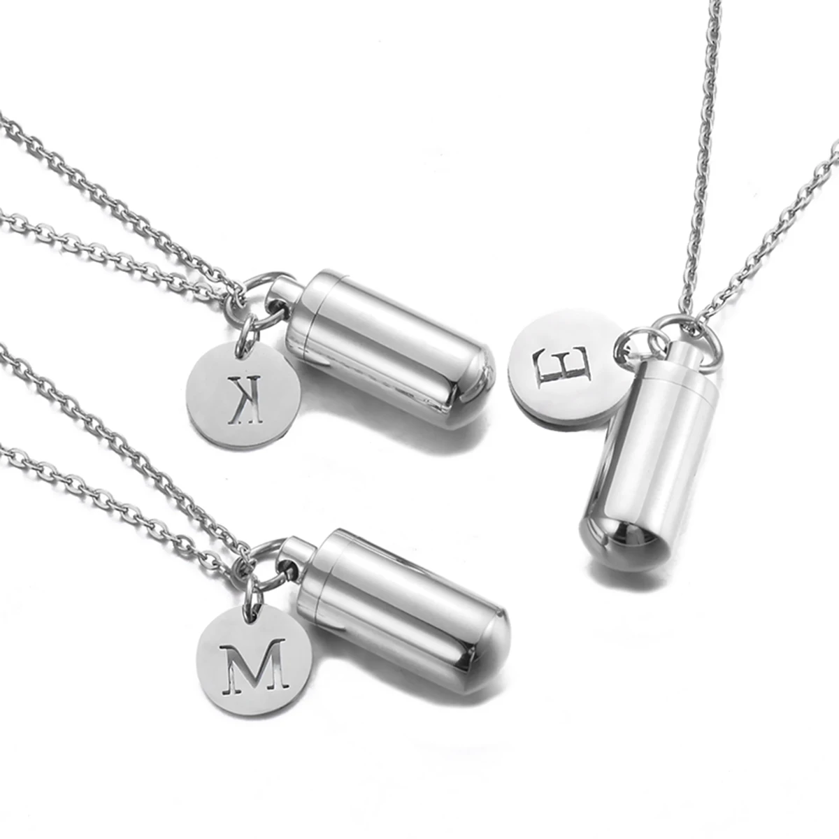 

Silver Color Stainless Steel Cremation Urn Ashes Cylinder Vial Pendant Necklace Letter Initial Charm Memorial Jewelry