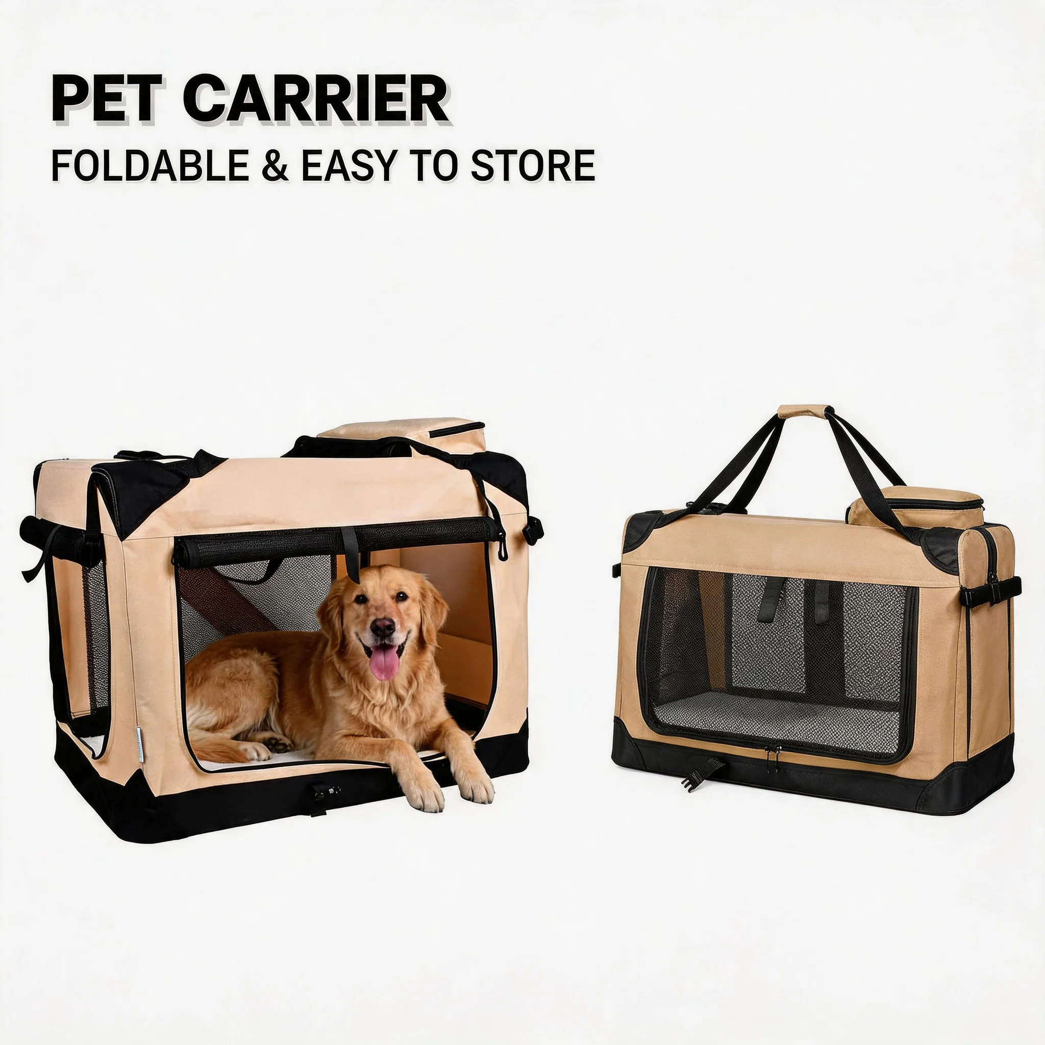 

Universal Fit Soft Dog Crates Kennel 3 Door Soft Sided Folding Travel Pet Car Carrier with Straps Mat for Dogs Cats Rabbits