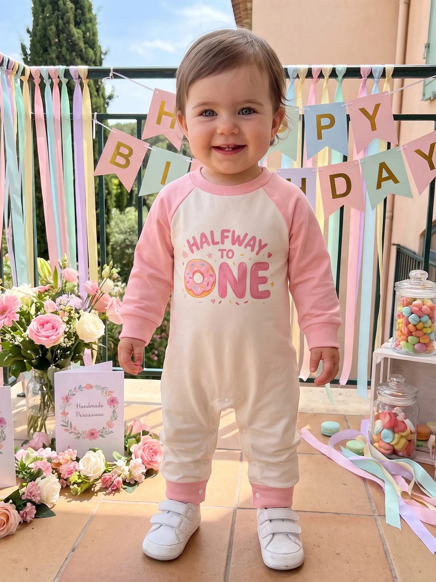 Round Cute Long Sleeve Long Baby Girl Birthday Long Sleeve Round Round Neck Jumpsuit Print-Long-Sleeve Durable