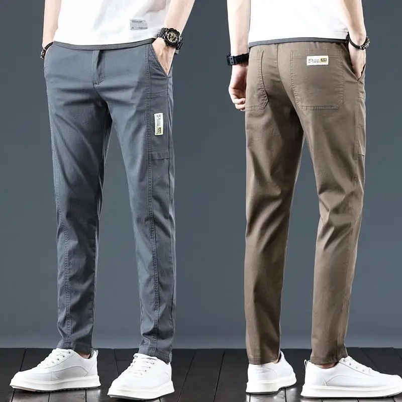 

Летние тонкие эластичные повседневные брюки для мужчин, свободные прямые спортивные брюки, длинные брюки с высокой талией, эластичные, для бизнеса и отдыха