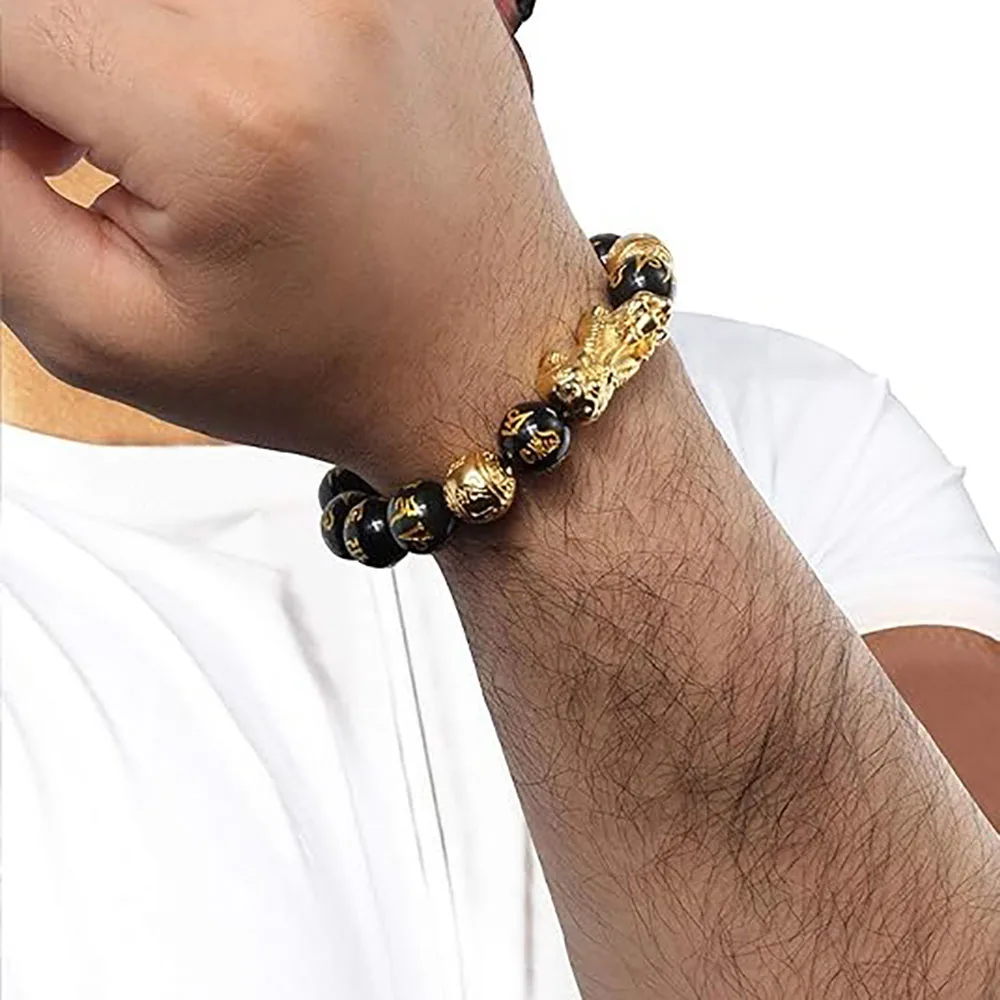 2026 FengShui Wealth And Luck Bracelet, Feng Shui Black Obsidian Pixiu Wealth Bracelet Prosperity Buddha Beads Elastic Bcracelet