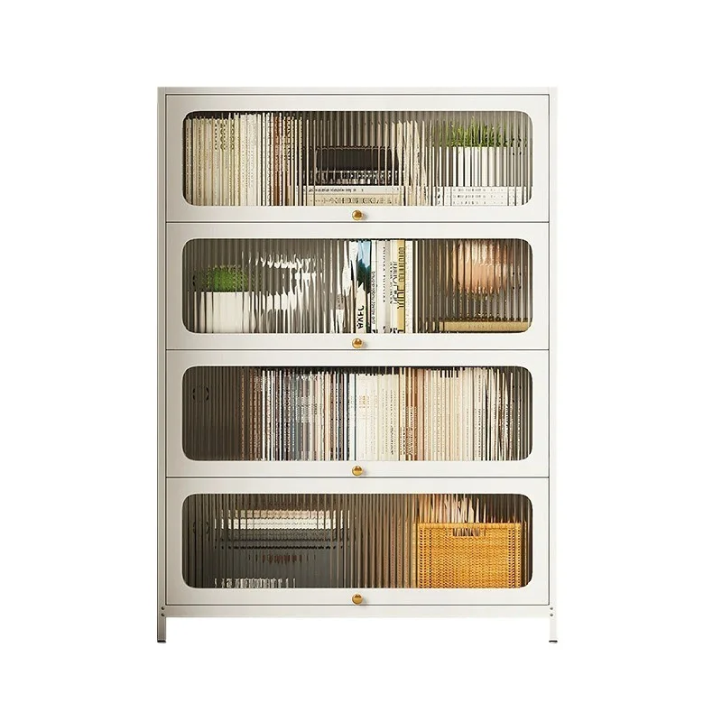 

Steel bookshelf dust proof bookcase with door household floor children book rack wrought iron locker storage shelf