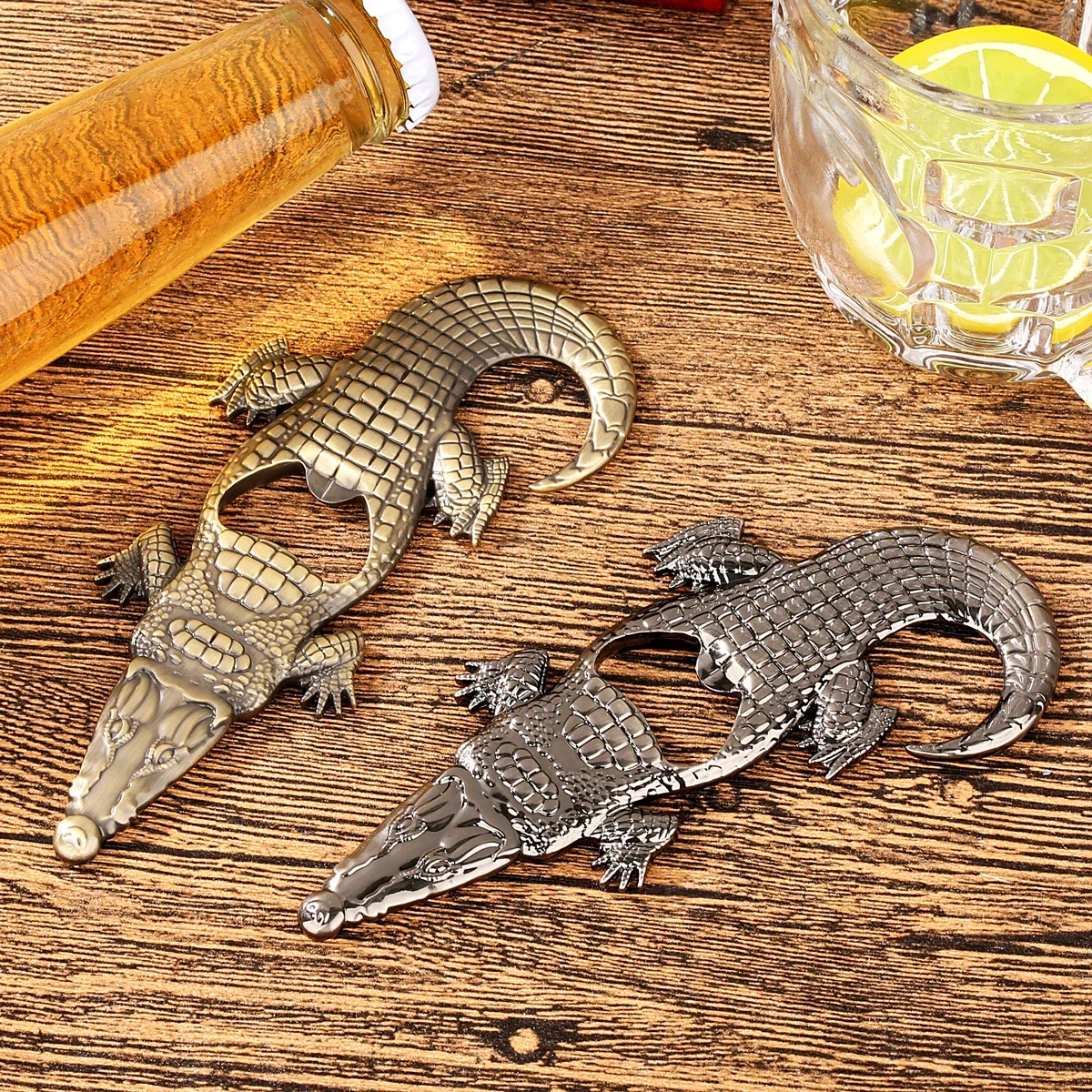 2 Pack Crocodile Shaped Metal Bottle Opener Novelty Animal Beer Cap Opener Portable Bar Drink Tool Gift for Men Party Supplies