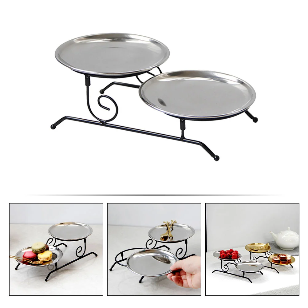 

Double Layer Cake Stand Iron Material Food Serving Tray Dessert Holder Fruit Storage Shelf Safe Hygienic Easy Cleaning