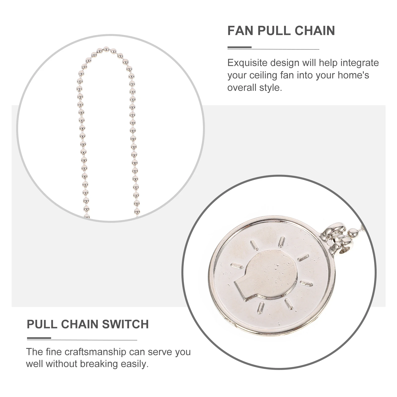 

2 Pcs Chains for Ceiling Fans and Lights Pendant Pull Cords Decorations Silver Fixture