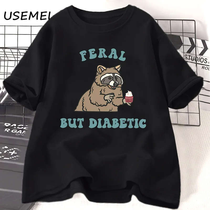 

Funny Diabetic T Shirt Women Graphic Raccoon T-Shirt Casual Short Sleeve Tshirt Round Neck Graphic Tees Woman Clothes Streetwear