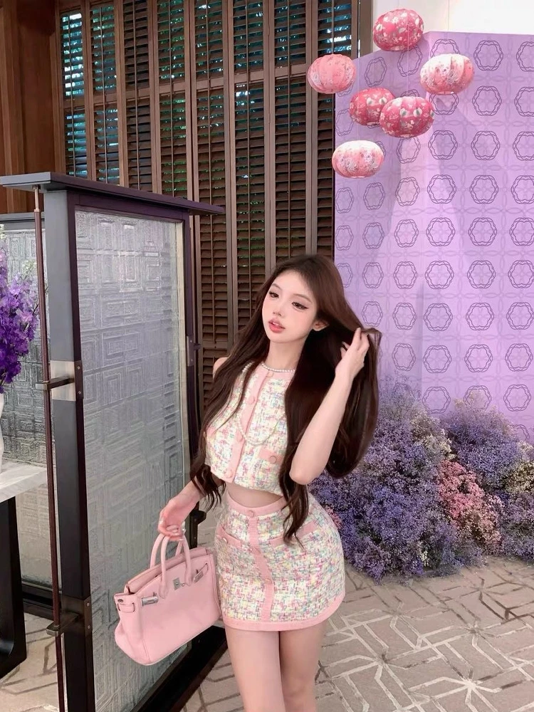 Heavy-Work Embroidery Summer Faion Set Women's  Skirt And Top Two-Piece Suit round Ne Button Sle Polyester Fabric