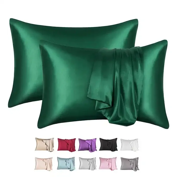 2pcs Twin/Queen Size Satin Pillowcase Comfortable Khaki Solid Pillow Cover Pillowcase For Bedroom Pillows