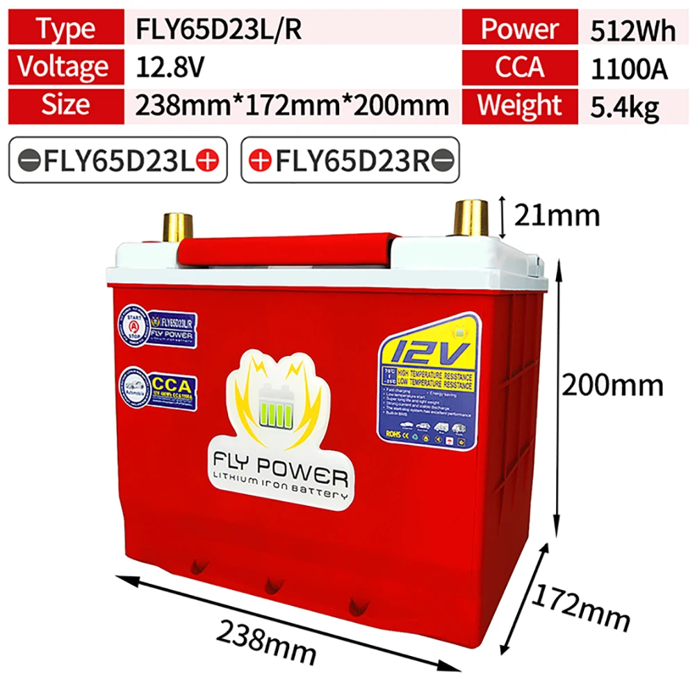 65 d23l/65 d23r 12.8V 40AH CCA 1100A urządzenie do awaryjnego uruchamiania wysokiej mocy pojazd silnikowy LiFePO4 ochrona bateria z systemem BMS