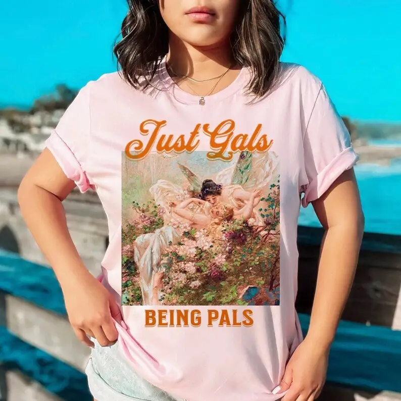 

Just gals being pals shirt sapphic femme lesbian gift for girlfriend bachelorette wedding retro hans