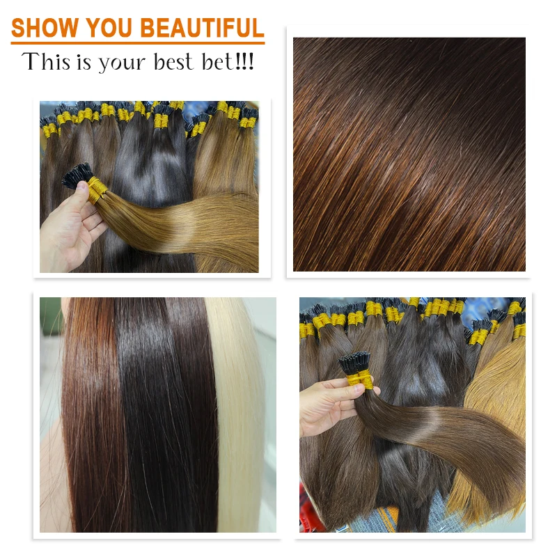 100% Human Hair Straight I Tip Hair Extensions Natural Real Human Fusion Hair Extensions Keratin Capsule Brown 613 Blonde Color