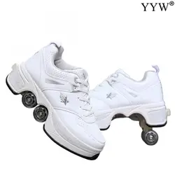 Quad Roller Skate Shoes Double Row 4 Wheels Rounds Of Running 2024 Casual Sneakers Unisex Deform Skates Adult Outdoor Skating