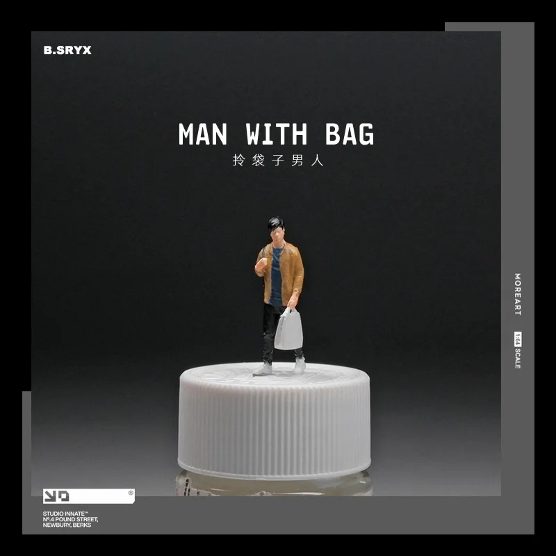 1:64 scale male figurine with bag, resin 3D doll for macro photography scene display