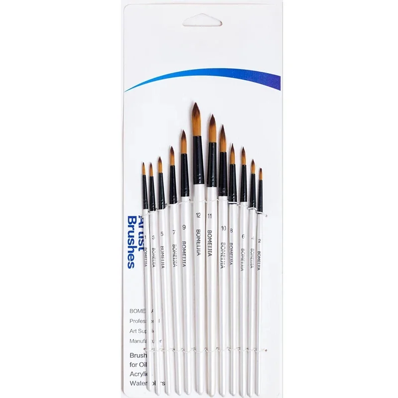 Kit de pinceaux de peinture à l'huile et acrylique à pointe plate, fournitures d'art de stylo, pinceaux d'interconnexion d'artiste, pinceau pour pinceaux en nylon, 12 pièces