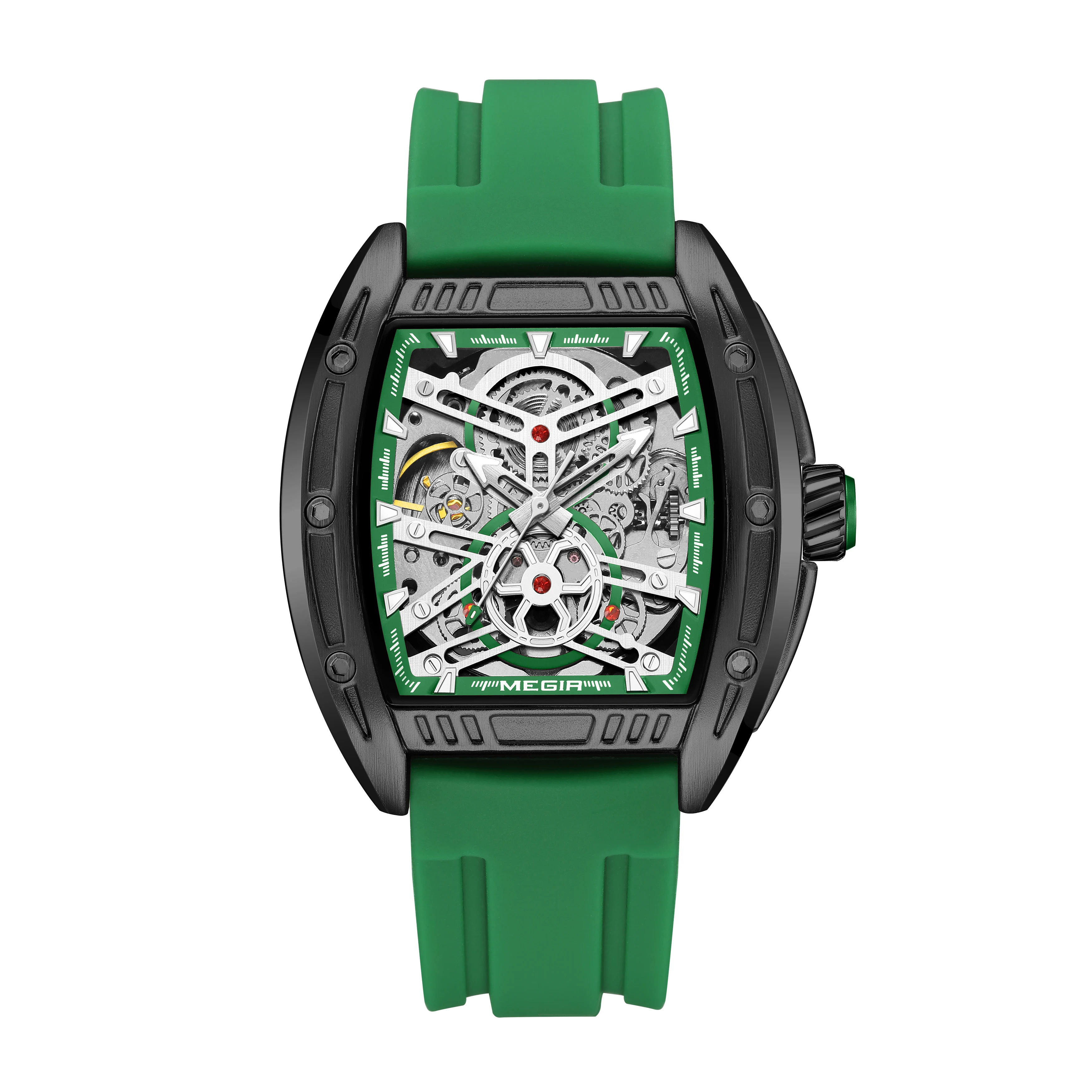 MEGIR Sport Mechanical Movement Wristwatch for Men Luxury Silicone Strap Automatic Watch Waterproof Luminous Big Dial Clock