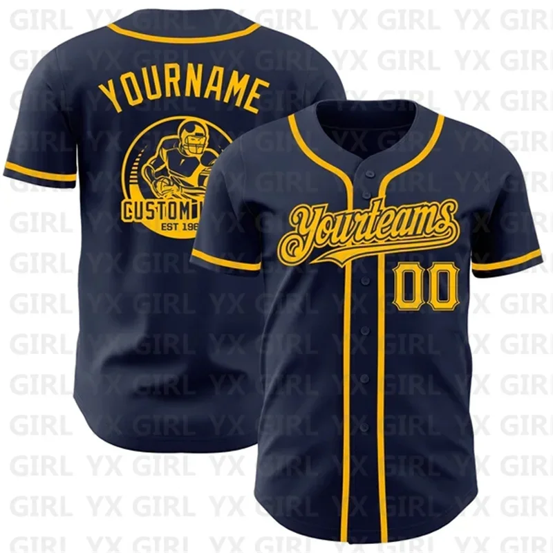 Custom Navy Gold Authentic Baseball Jersey 3D Printed Men Women Shirt Casual Shirts Sport Unisex Tops