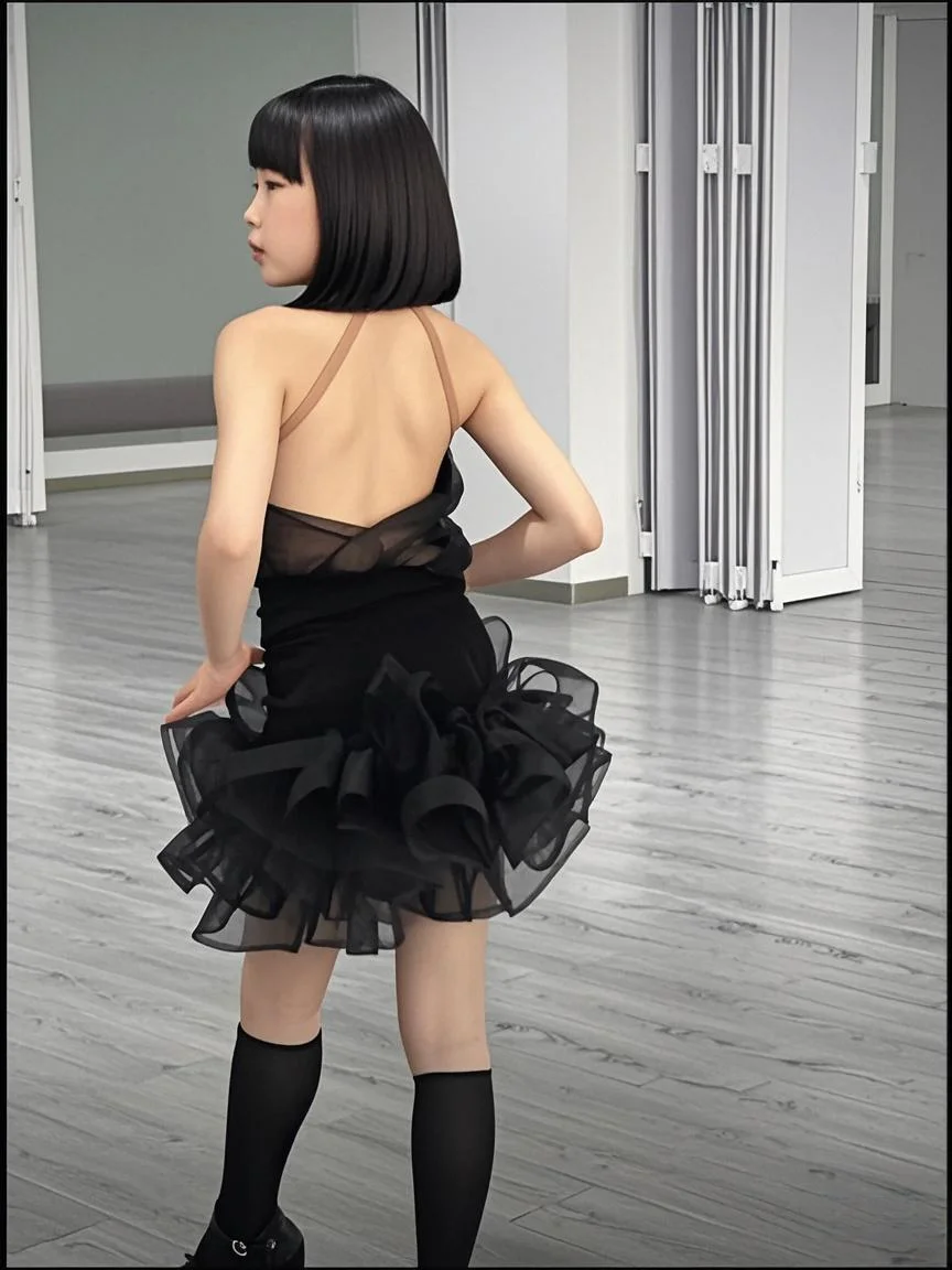 Dziewczęca Czarna Seksowna Sukienka do Tańca Latynoamerykańskiego Kobieta Strój na Zawody Tańca Towarzyskiego Damski Bez Pleców Chacha Rumba Tango Treningowy Kostium Taneczny