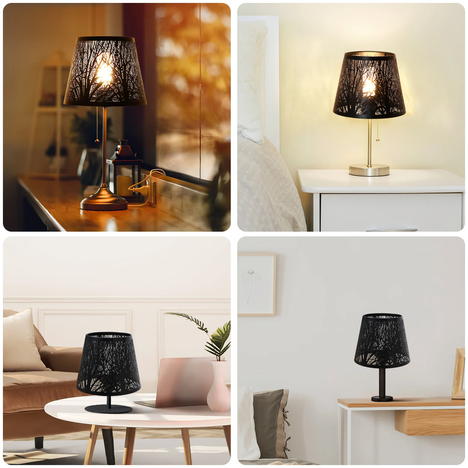 

Wrought Iron Lampshade Metal Dust Cover for Table Floor Lamps Drum Tall Small Replacement Living Room Decor Gift Hollow Tree