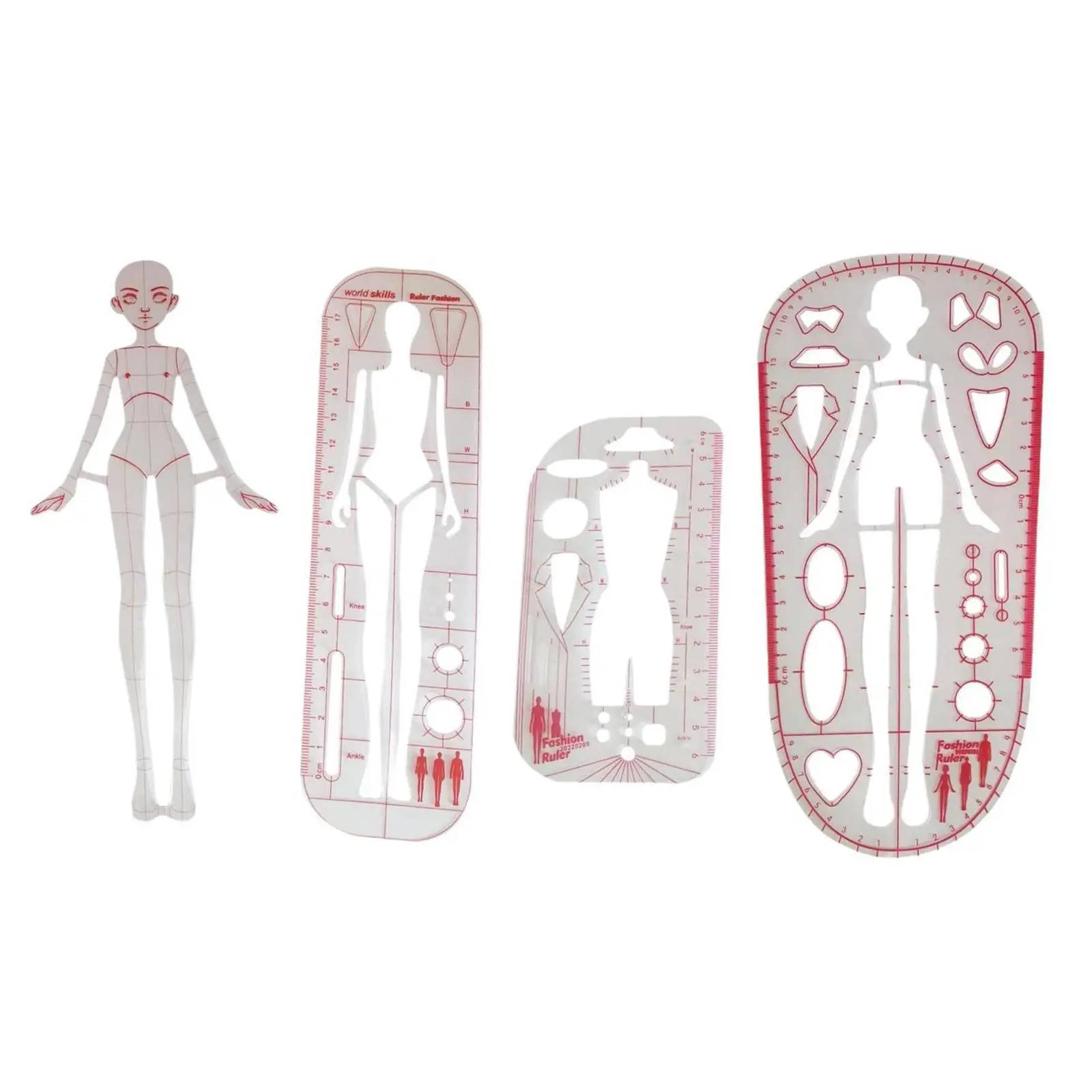 4 Pieces Fashion Drawing Template Ruler Set for New Designer Drafting Sewing