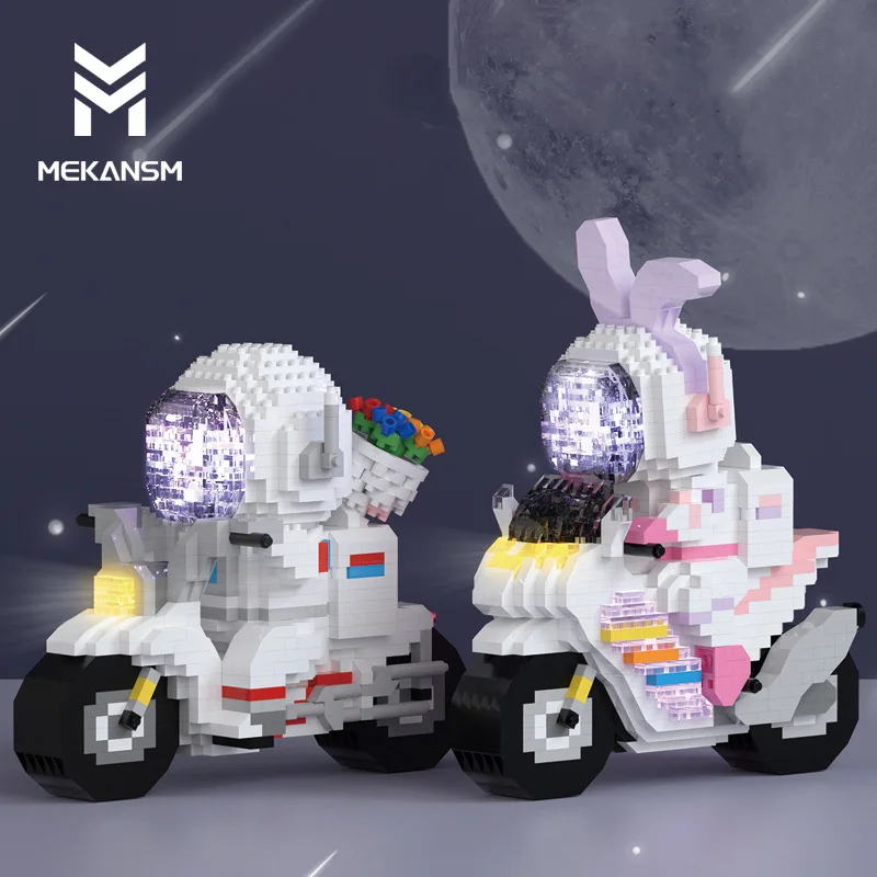 

Motorcycle Astronaut Micro Building Blocks Lighting Spaceman Cool DIY Assembly Model Mini Brick Figure Toys For Kids Gift