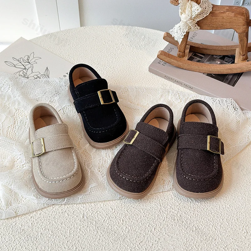 

Boys' Retro Metal Buckle Shallow Mouth Casual Single Shoes 2025 Autumn Children's Fashion Versatile Comfortable Slip on Loafers