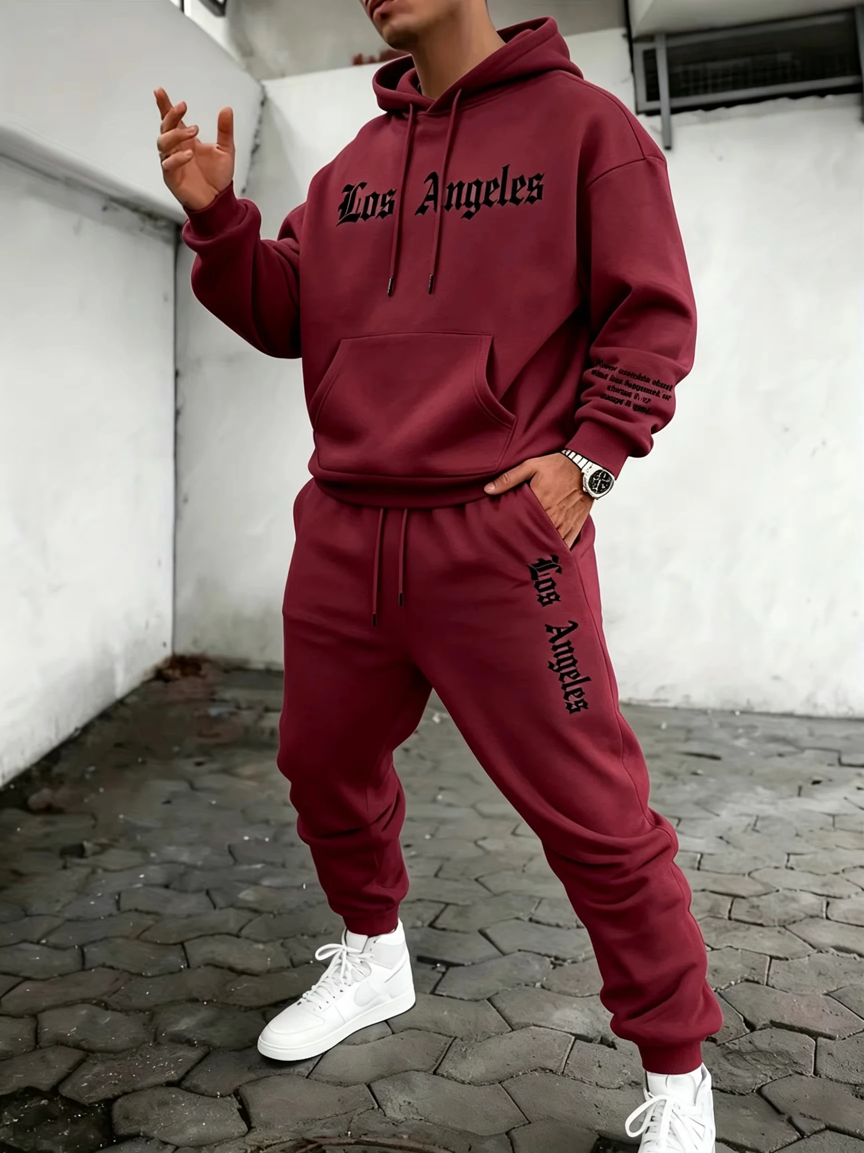 Men 2 Piece Tracksuit  Hoodie Sweatshirt & Jogger Pants Set Soft Comfortable Streetwear Outdoor Casual Sports view 5