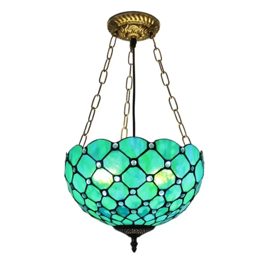 

12inch Victorian Style Stained Glass Beads Green Lampshade Anti-chandelier Aisle Corridor Entrance Balcony Tiffany Pendant Light