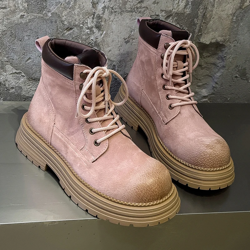 Business Men Fashionable Chelsea Boots Men Lace-up Versatile Thick-soled Durable High-quality Work Boots Outdoor Training Shoes