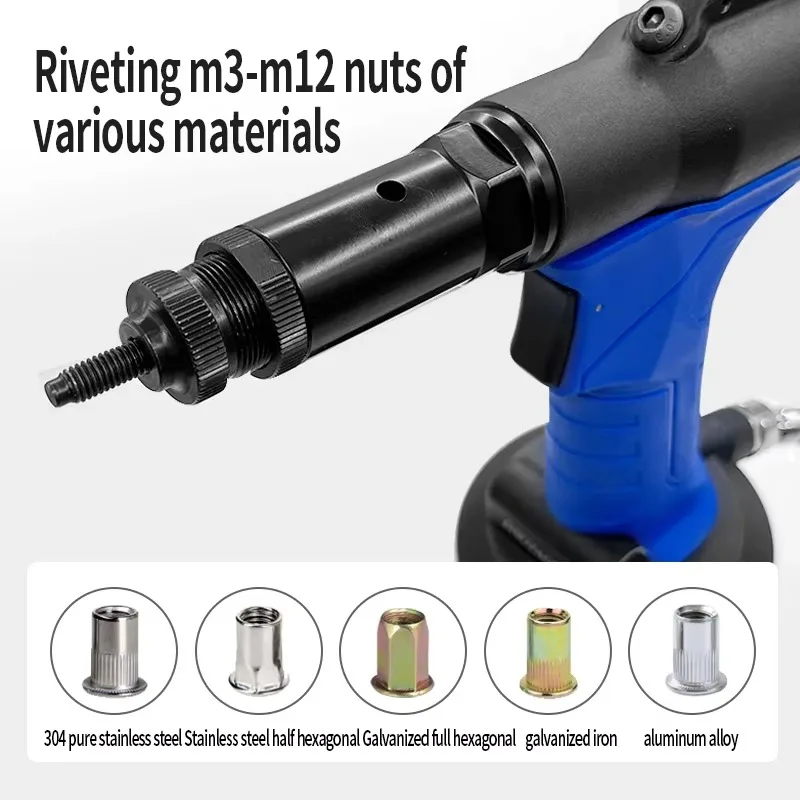 Pistol Rivet Pneumatik Kelas Industri RL5308, Alat Rivet Udara Otomatis Portabel, Rentang Rivet M3-M8, Kekuatan Tarik 24000N