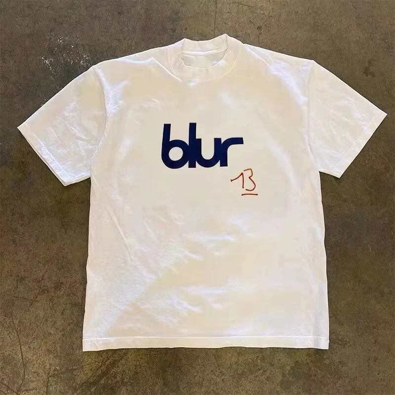 Y2K Korean Simple Letter Print Unisex Harajuku Fashion Trendy Casual Short Sleeve Blur Women And Men T-Shirt