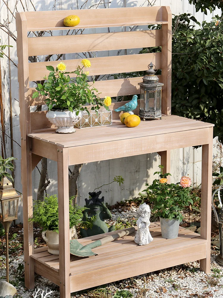 

Wooden flower stand, gardening console, American country garden, garden operation table, tool table, flower pot rack, shelf