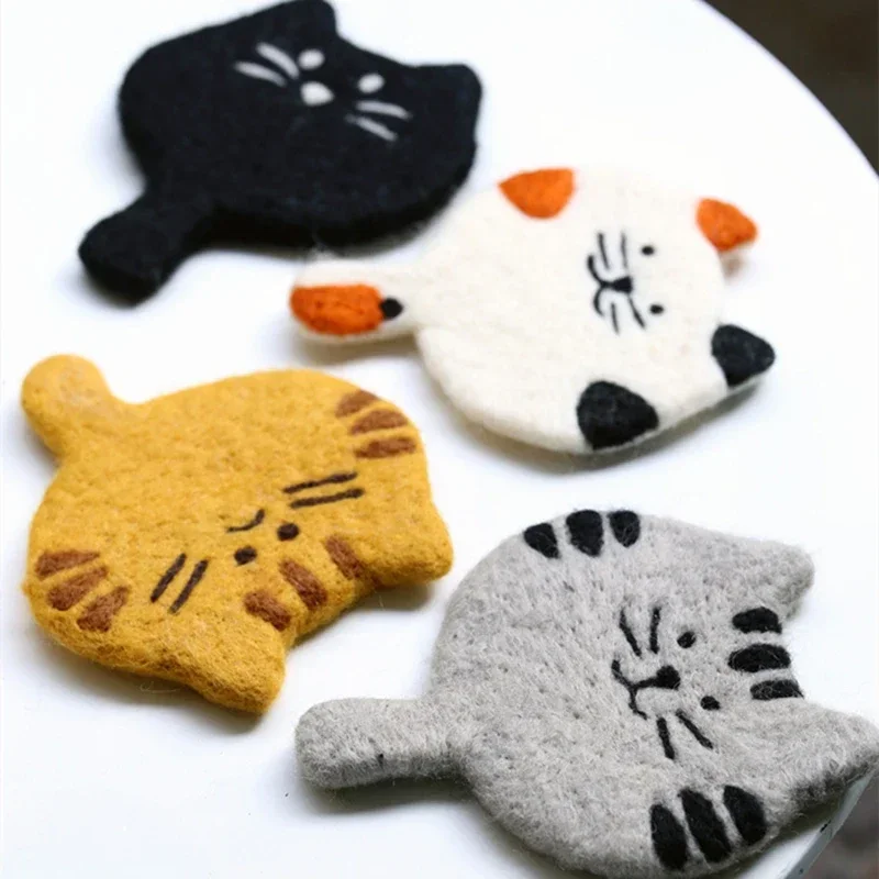 Cute Cartoon Wool Felt Kitten Coaster Placemat Home Photo Props Creative Gifts Kitchen Table Mat Cup Wad Coffee Handmade Cat