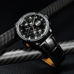 OBLVLO Top Brand Black Men Watch Automatic Mechanical Date Watch Men Casual Watch Waterproof Leather Strap Watch For Men CM2