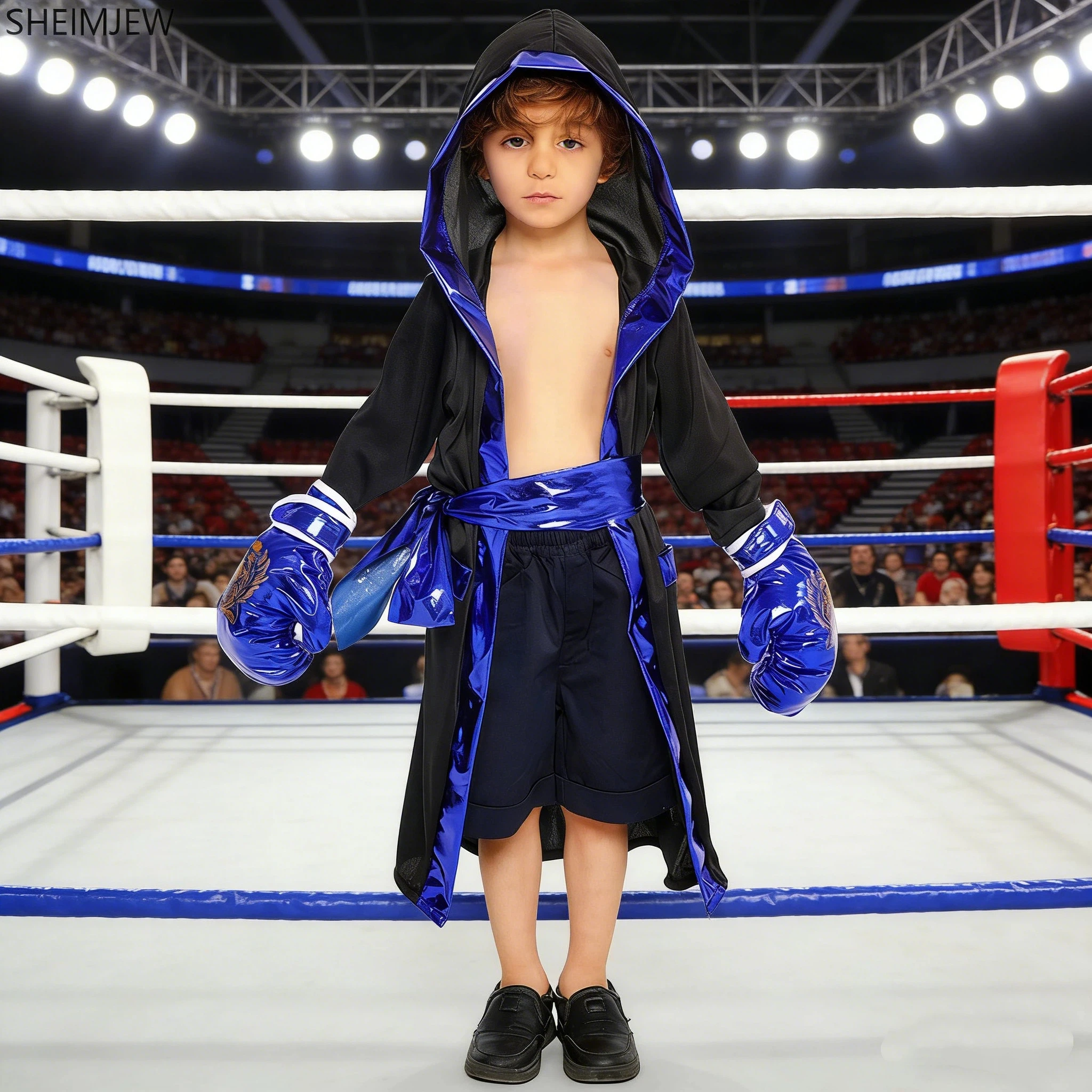 

Enfant Niños y niñas Cosplay Muay Thai Fighting Training Suit Cape Hooded Robe Belt Boxing Shorts Martial Arts Clothing