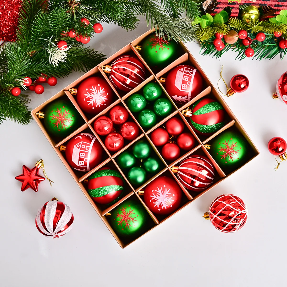 New Arrivals Christmas Baubles - Painted & Electroplated Set of 44 Festive Venue Decorations Home Christmas Tree Drop Ornaments