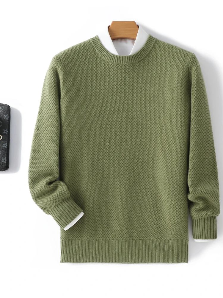 

Men's 100% Merino Wool Pullover Autumn Winter O-neck Sweater Solid Color Thickening Knitwear Casual Business Cashmere Clothing