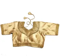 Traditional Indian Sari Top Women Shirt Summer Gold thread Embroidery Pakistan Summer Rhinestone