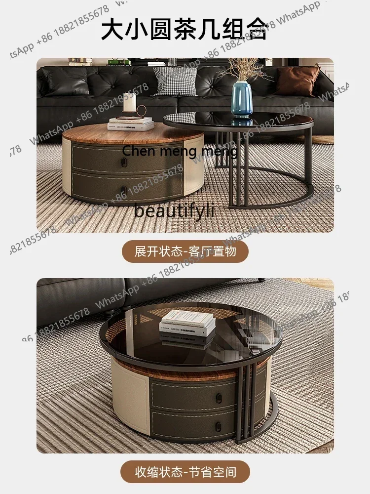 X C غرفة المعيشة الفرنسية المنزل الزجاج السرج الجلود حجم طاولة القهوة المستديرة مزيج #5