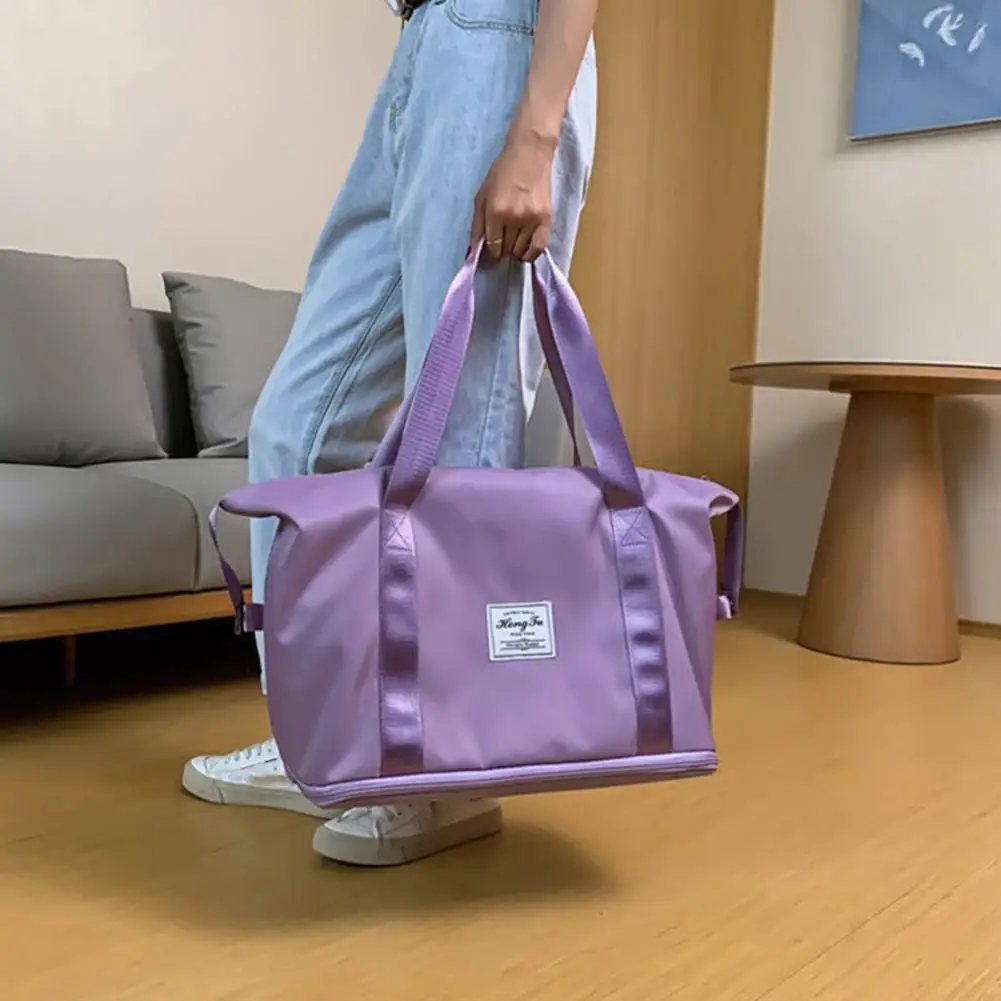 Bolsa de equipaje resistente al desgarro de gran capacidad para mujer, bolsa de lona de viaje con cierre de cremallera, parte inferior retráctil, ideal para 20-35l