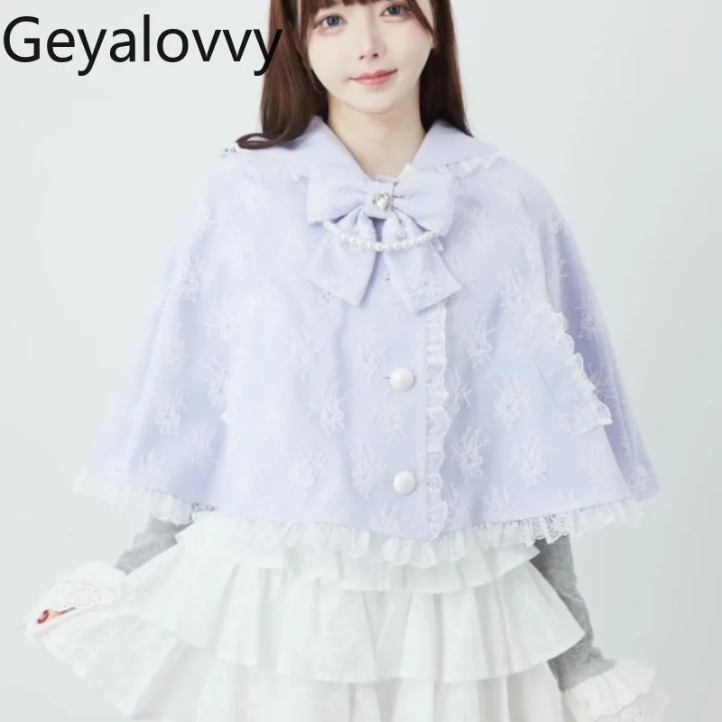 เสื้อคลุมสั้นสไตล์ญี่ปุ่นแบบอเนกประสงค์ ผลิตจำนวนมาก ปกเสื้อแบบปกเชิ้ต ติดกระดุมแถวเดียว ดีไซน์หวานน่ารัก ขอบลูกไม้