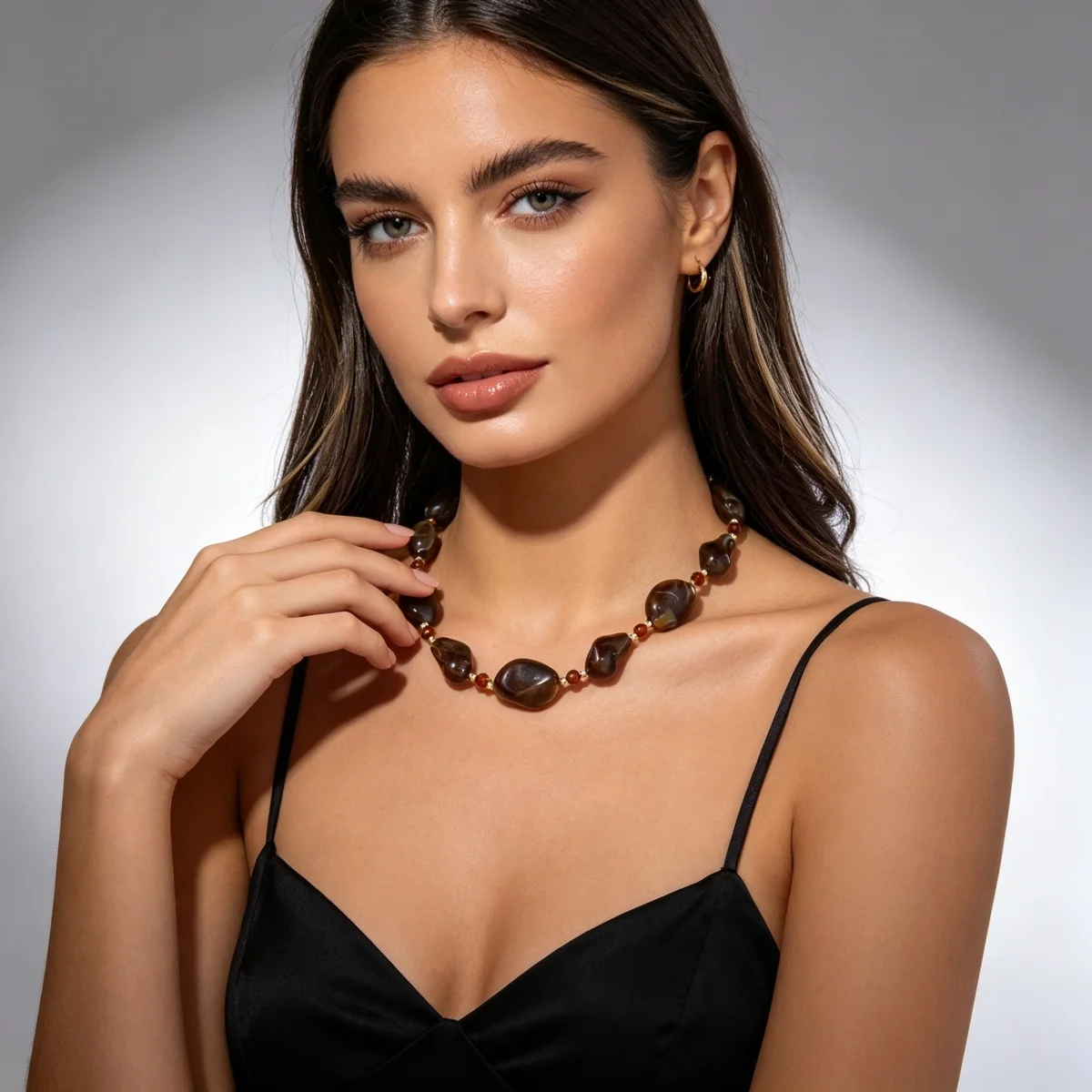 Vintage Unregelmäßige Braune Acryl-Perlenkette für Damen und Herren, Lässiger Minimalistischer Kristall-Abstandsperlen-Choker, Ins Ästhetischer Schmuck – Detail 15