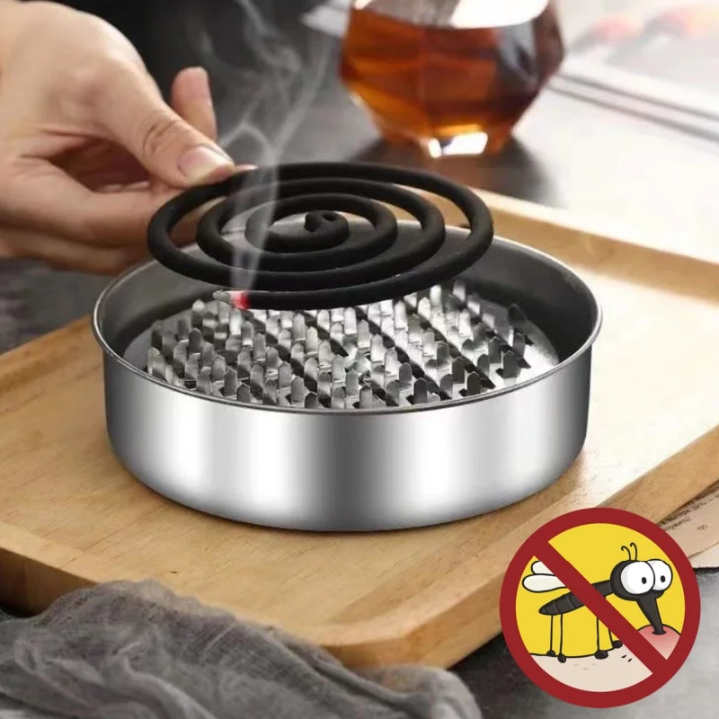 Mosquito Coils Holder Stainless Steel Mosquito Coil Box with Cover Round Mosquito Coil Tray Easy To Clean Anti-Mosquito Supplies