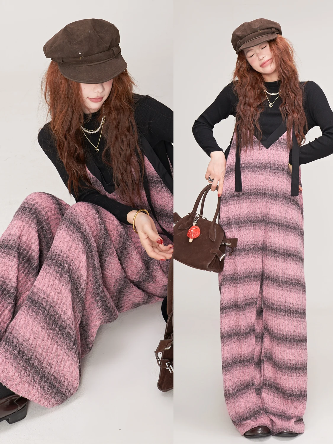 

Original MZ Loose Casual V-Ne Overall Pants Women Spring Summer adient Thin Knitted Wide Leg Pants High Waist Long Trousers