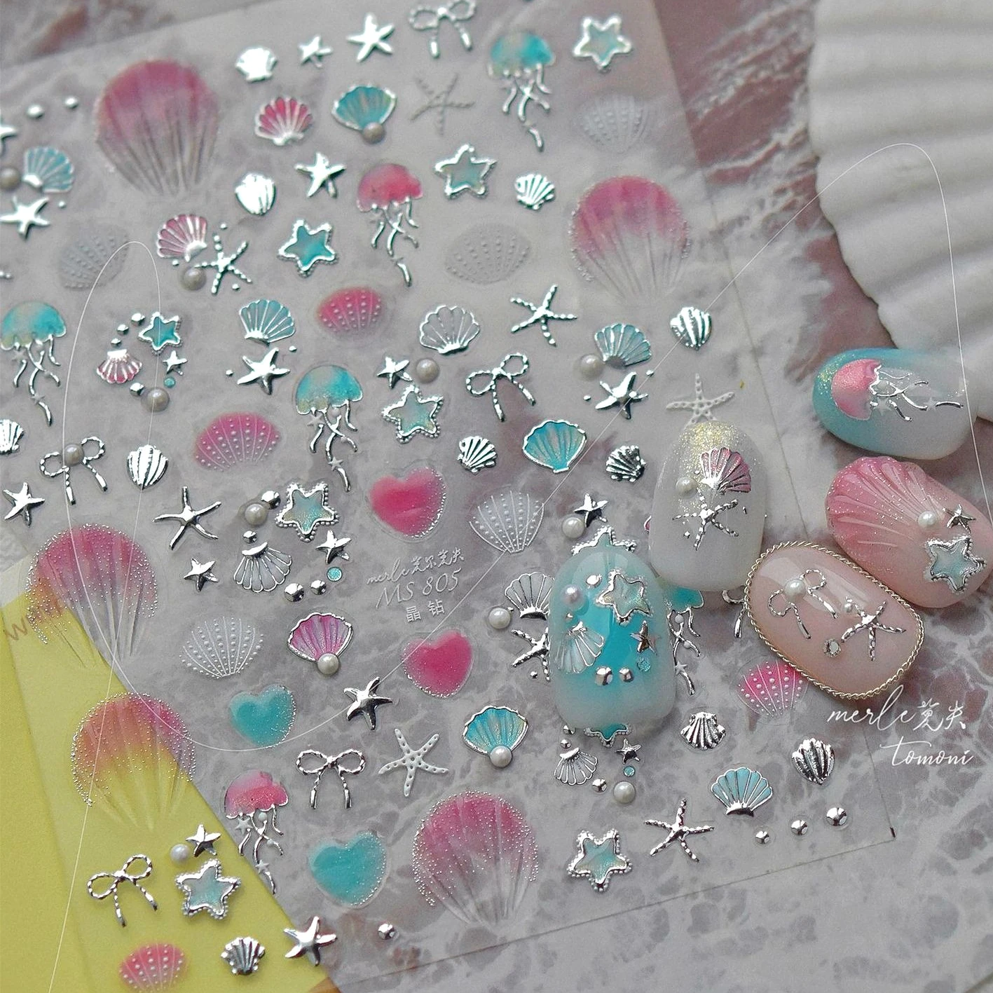 Dizzying Shell Coral Dolphin ปลาดาวหัวใจแมงกะพรุนน้ํา Bubbles Ocean กาวตกแต่งเล็บสติ๊กเกอร์เล็บ Decals