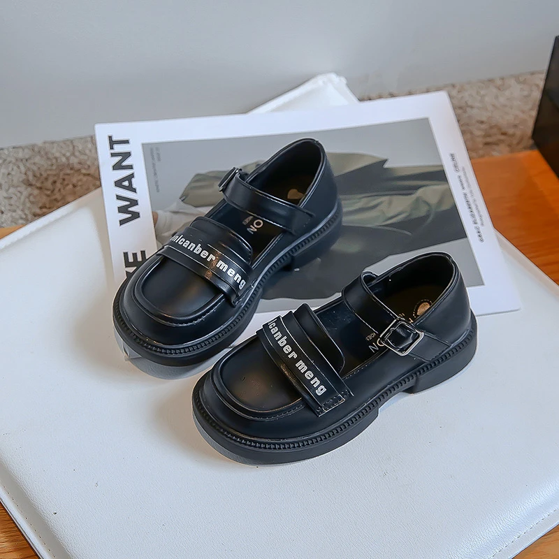 Kids Loafers Black Versatile 2023 Breatheable Slip-on Simple Children Fashion Leather Shoes Cute Sweet Princess Casual Shoes